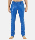 Handmade Blue Sheep Leather Pants For Men With Zipper Closure