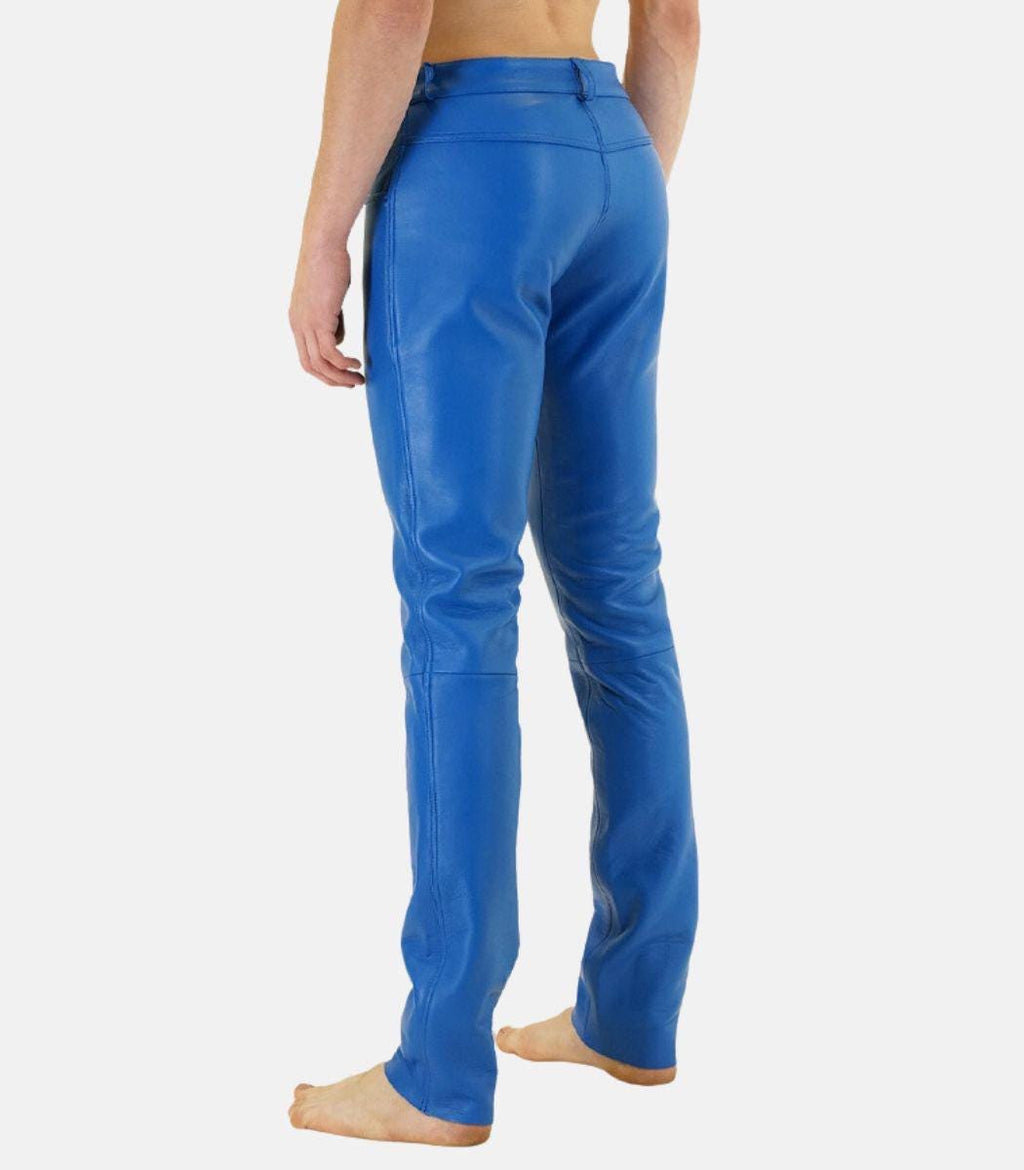Handmade Blue Sheep Leather Pants For Men With Zipper Closure
