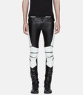 Handmade Black Leather Pants for Men with White Contrast