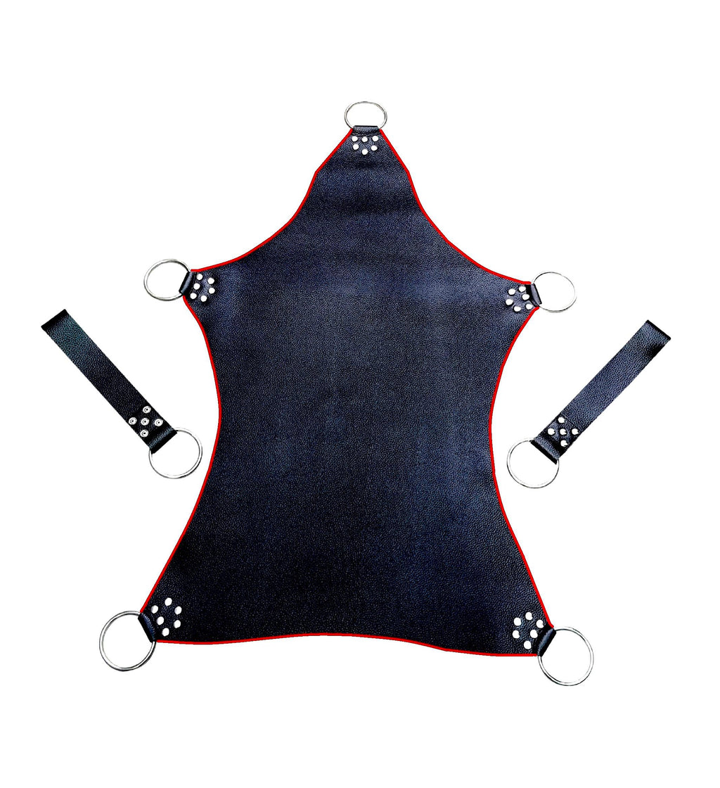 Handmade Leather Sex Swing, Adult Sex Sling, Bondage Swing, Sex Hammock, Leather Swing Stirrups Mountable with blue and red piping