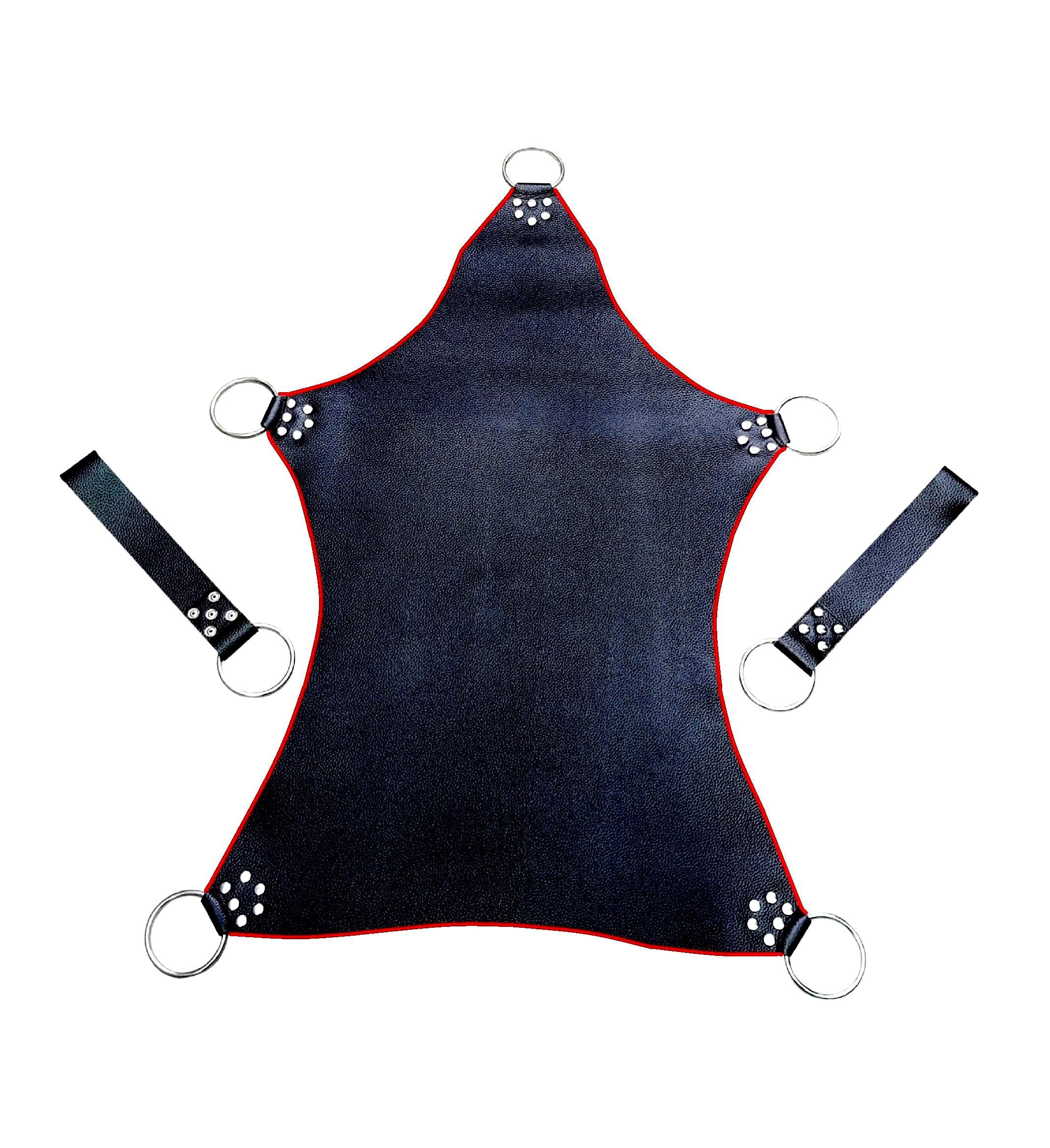Handmade Leather Sex Swing, Adult Sex Sling, Bondage Swing, Sex Hammock, Leather Swing Stirrups Mountable with blue and red piping