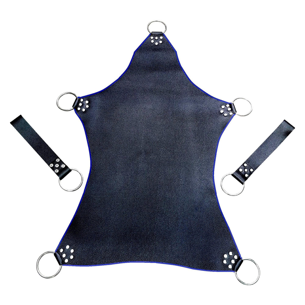 Handmade Leather Sex Swing, Adult Sex Sling, Bondage Swing, Sex Hammock, Leather Swing Stirrups Mountable with blue and red piping