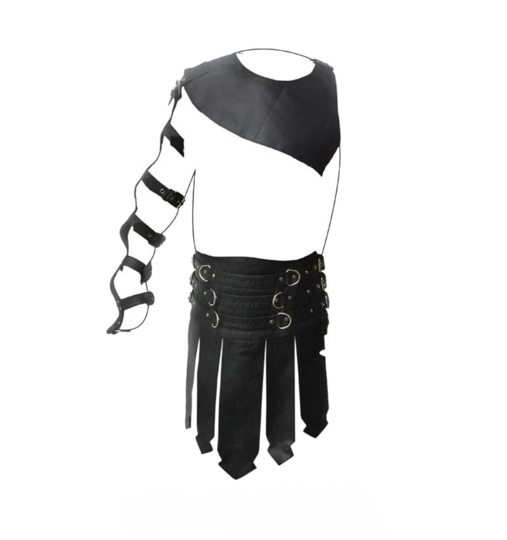 Handmade Original Black Leather Roman Gladiator Kilt Heavy duty Party Costume Set LARP