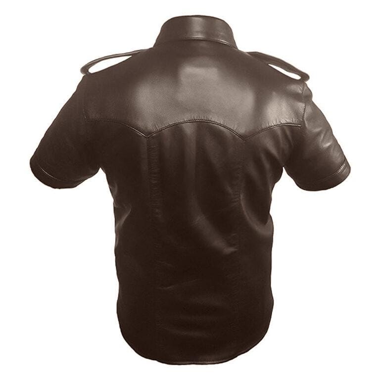 Mens Brown Police Uniform Leather shirt