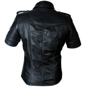 Mens Police Uniform Leather Shirt Jacket