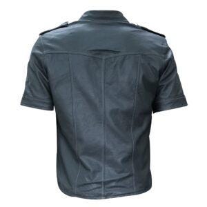 Handmade Original Leather Men Sexy Police Uniform Leather Shirt.