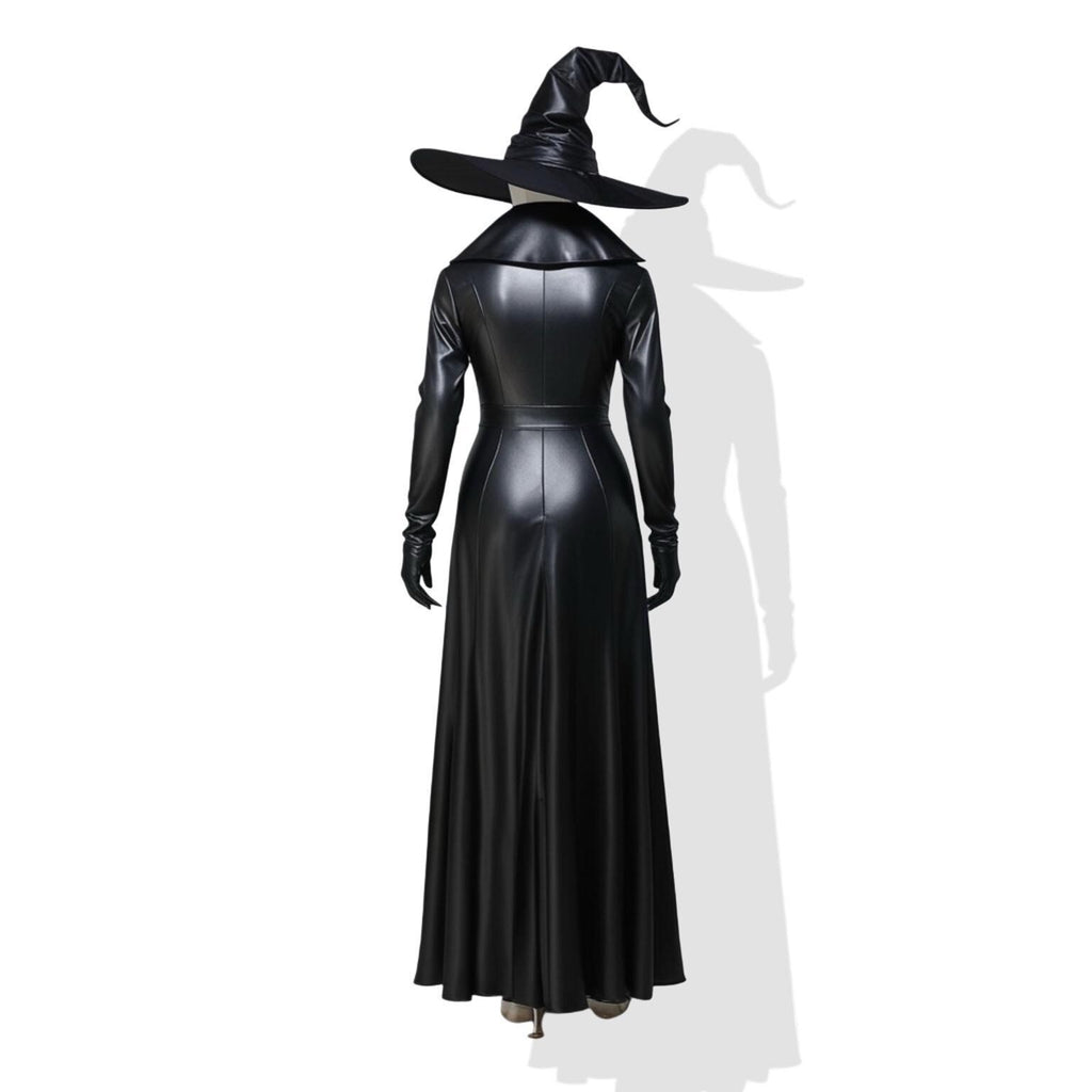 Gothic Black Leather Cloak & Witch Hat Set | Custom-Fit Halloween Costume