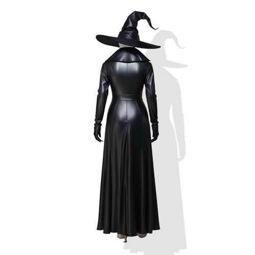 Gothic Black Leather Cloak & Witch Hat Set | Custom-Fit Halloween Costume