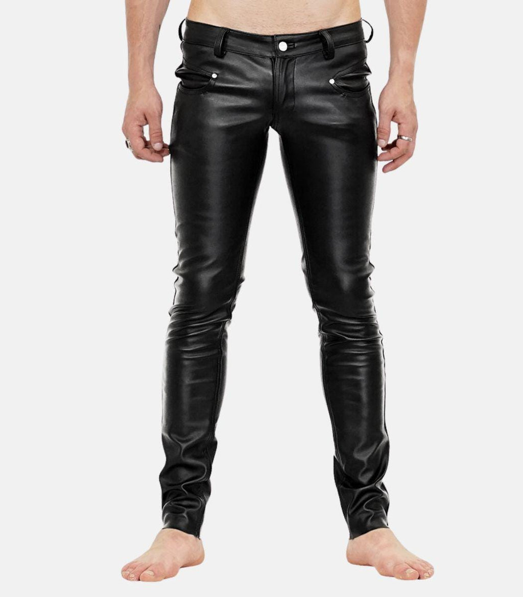 Handmade Men’s Black Leather Pants Sleek Style With Zipper Closure