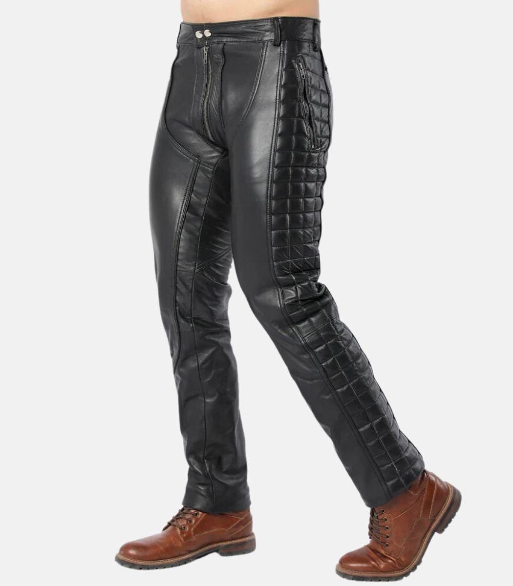 Men’s Black Slim Fit Leather Pants with back zipper