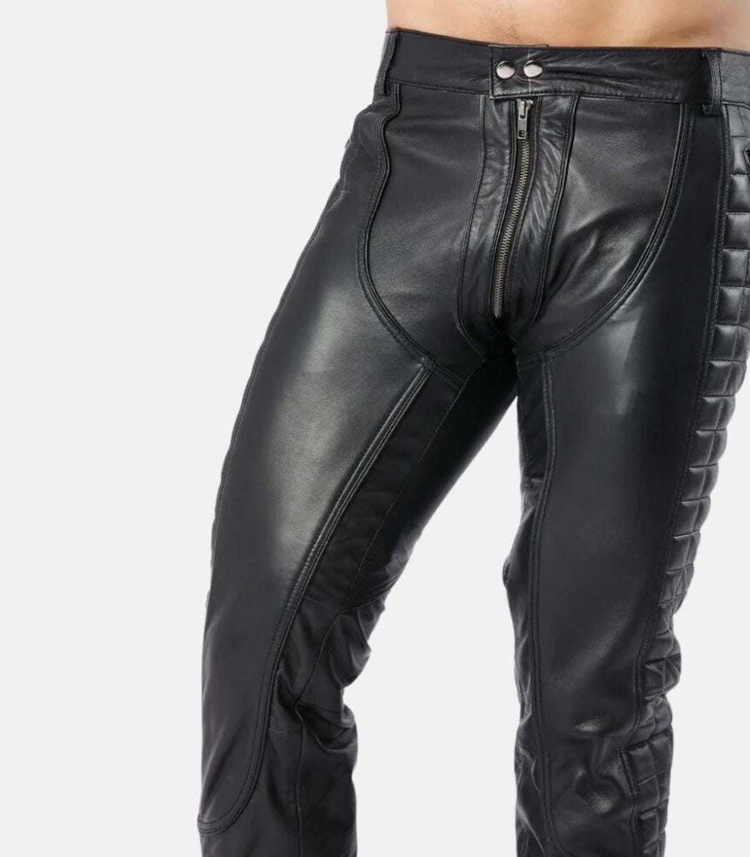 Men’s Black Slim Fit Leather Pants with back zipper