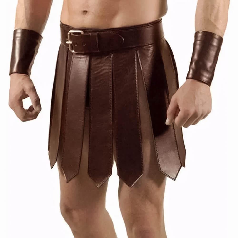 Men’s Real Leather Roman Gladiator Kilt Larp
