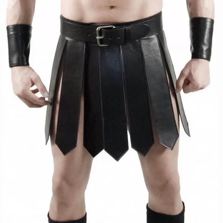 Men’s Real Leather Roman Gladiator Kilt Larp