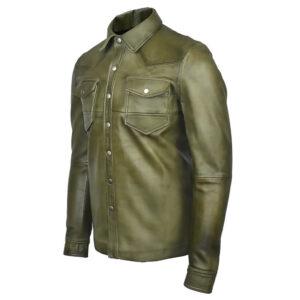 Mens Police Olive Green Leather Jacket