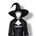 Gothic Black Leather Cloak & Witch Hat Set | Custom-Fit Halloween Costume