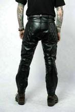 Men's Black Genuine Leather Padded Biker Pants
