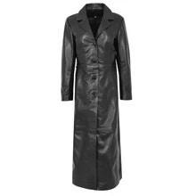 Ladies Black Genuine Leather Long Coat Trench