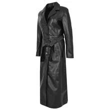 Ladies Black Genuine Leather Long Coat Trench