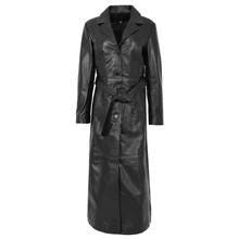 Ladies Black Genuine Leather Long Coat Trench
