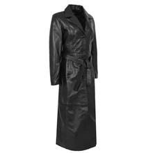 Ladies Black Genuine Leather Long Coat Trench